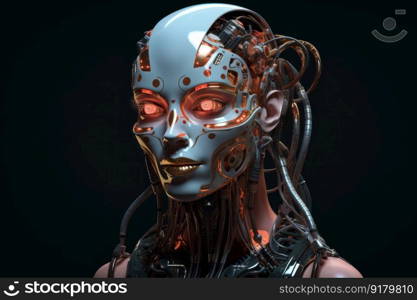 Futuristic robot female. Metal tech. Generate Ai. Futuristic robot female. Generate Ai