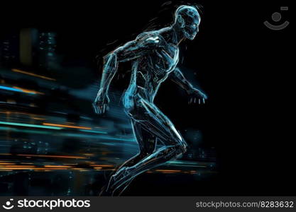 Futuristic robot running. Human tech. Generate Ai. Futuristic robot running. Generate Ai