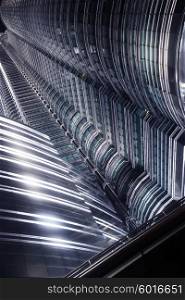Futuristic skyscrapers of Kuala Lumpur close-up, perspective background