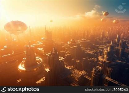 Futuristic tech city in sun light. Space science. Generate Ai. Futuristic tech city in sun light. Generate Ai