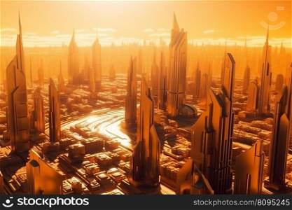Futuristic tech city. Space render architecture. Generate Ai. Futuristic tech city. Generate Ai