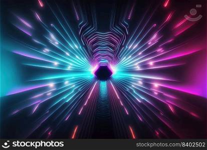 Futuristic Technology Backdrop of Sci Fi Themed Neon Light Tunnel
