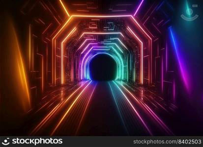 Futuristic Technology Background of Neon Light Corridor