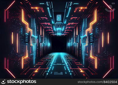 Futuristic Technology Background of Neon Light Tunnel