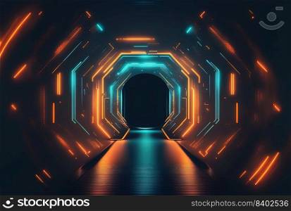 Futuristic Technology Background of Neon Light Tunnel
