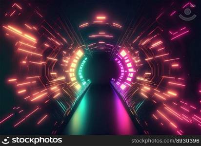 Futuristic Tunnel Background with Neon Acceleration Glow