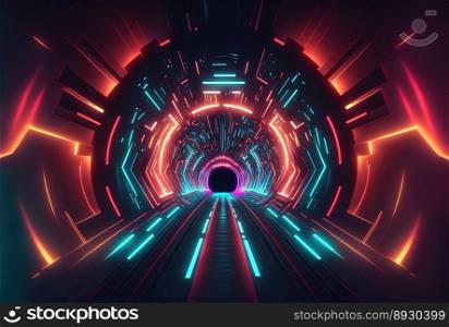 Futuristic Tunnel Background with Neon Acceleration Light