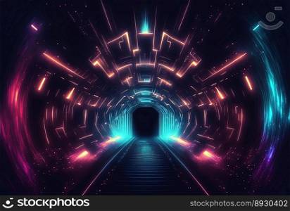 Futuristic Tunnel Background with Neon Acceleration Light