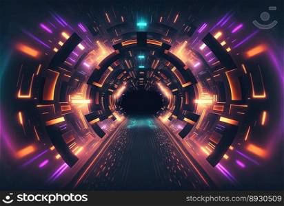 Futuristic Tunnel Background with Neon Glow