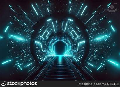 Futuristic Tunnel Background with Neon Light