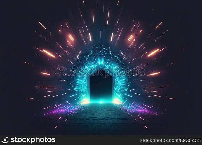 Futuristic Tunnel Background with Neon Light