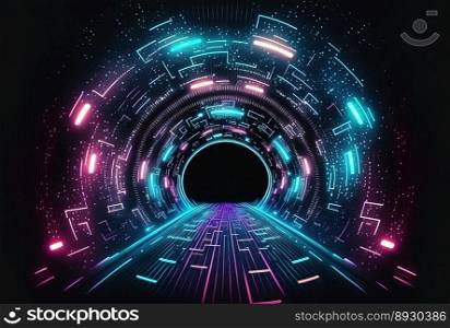 Futuristic Tunnel Tech Background with Neon Acceleration Glow