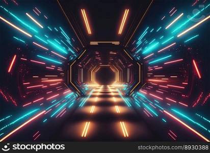 Futuristic Tunnel Tech Background with Neon Acceleration Glow
