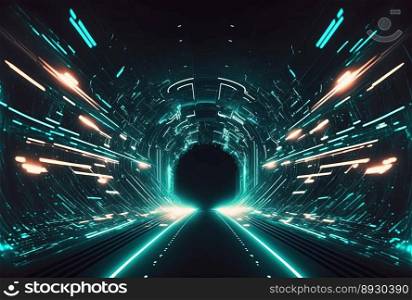 Futuristic Tunnel Tech Background with Neon Acceleration Light