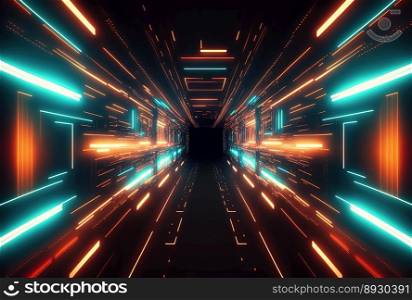Futuristic Tunnel Tech Background with Neon Acceleration Light
