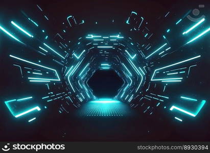 Futuristic Tunnel Tech Background with Neon Acceleration Light