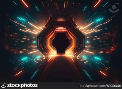 Futuristic Tunnel Tech Background with Neon Glow