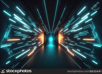 Futuristic Tunnel Tech Background with Neon Light