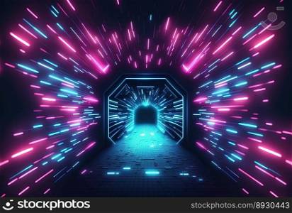 Futuristic Tunnel Tech Background with Neon Light
