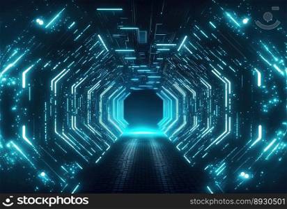 Futuristic Tunnel Tech Background with Neon Light