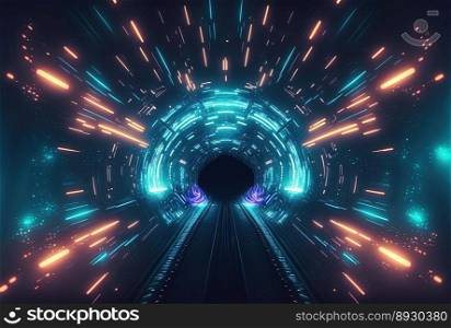 Futuristic Tunnel Technology Background with Neon Acceleration Glow
