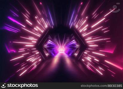 Futuristic Tunnel Technology Background with Neon Acceleration Light
