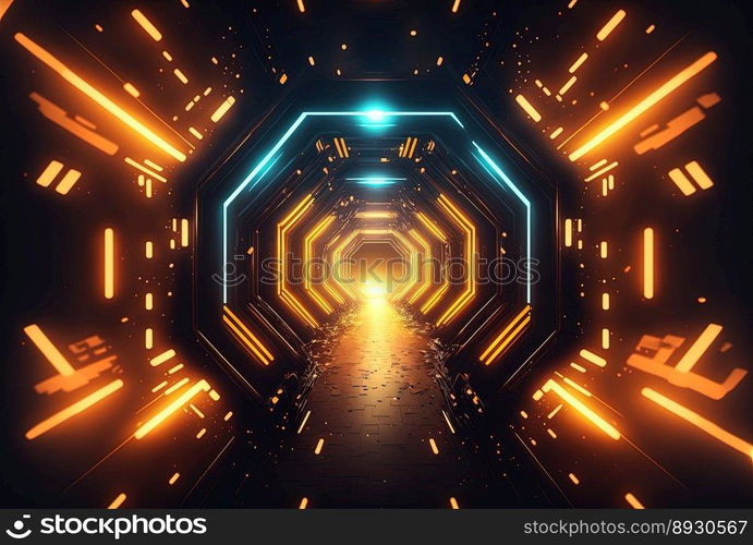 Futuristic Tunnel Technology Background with Neon Glow