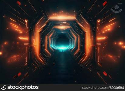 Futuristic Tunnel Technology Background with Neon Glow