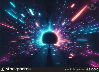 Futuristic Tunnel Technology Background with Neon Glow
