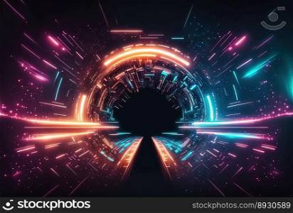 Futuristic Tunnel Technology Background with Neon Light