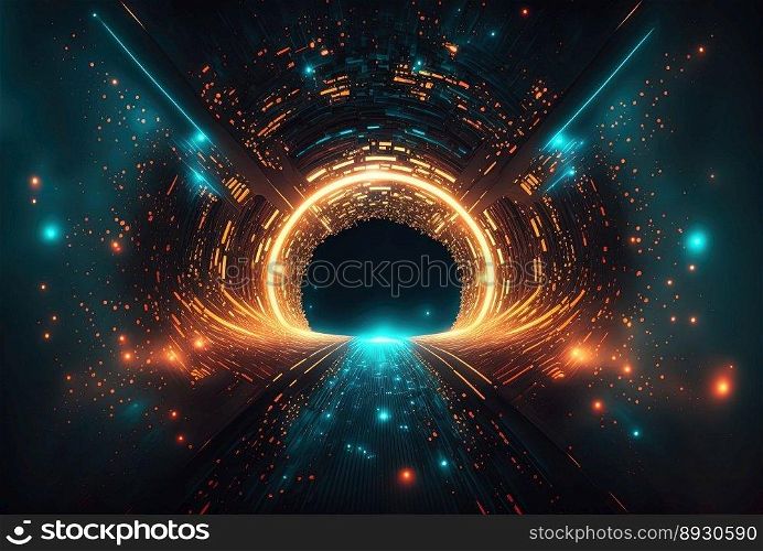 Futuristic Tunnel Technology Background with Neon Light