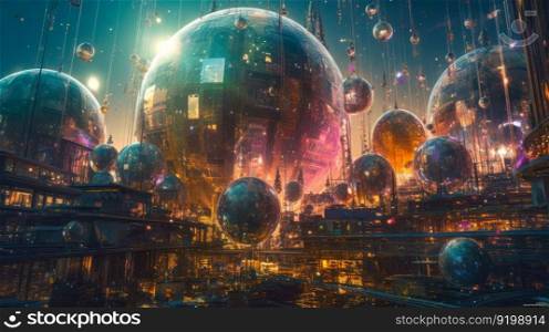 futuristic urban city, psychedelic abstract cityscape planet on future generative ai.