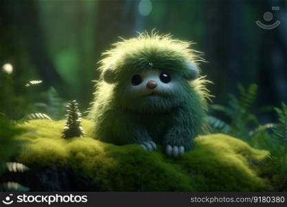 Fuzzy small furry. Sphere green monster. Generate Ai. Fuzzy small furry. Generate Ai