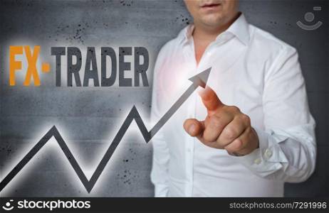 fx trader touchscreen is operated by man.. fx trader touchscreen is operated by man