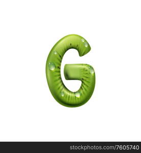 G letter kiwi fruit isolated , ABC character of exotic food. Vector summer typography font. Letter G isolated summer typography font of kiwi