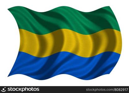 Gabonese national official flag. African patriotic symbol, banner, element, background. Correct colors. Flag of Gabon with real detailed fabric texture wavy isolated on white, 3D illustration