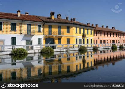 Gaggiano (Milan, Lombardy, Italy), historic town along the Naviglio Grande, at summer