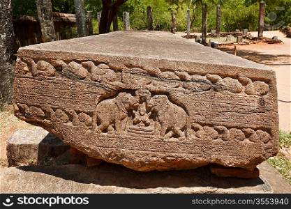 Gal Pota - stone tablet with ancient incsriptions. Pollonaruwa, Sri Lanka