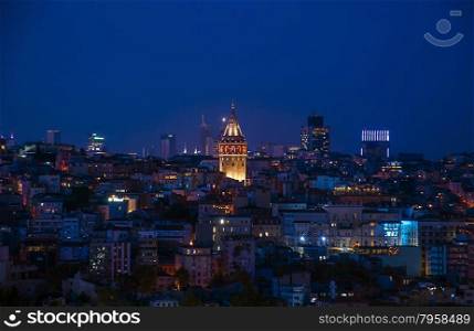 Galata Tower at the night in istanbul Turkey.