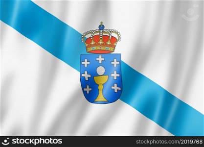 Galicia province flag, Spain waving banner collection. 3D illustration. Galicia province flag, Spain