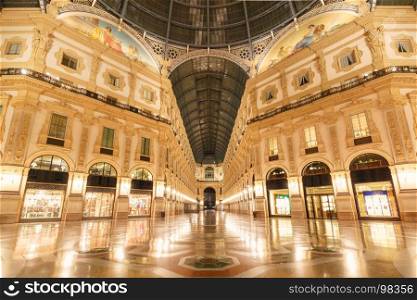 Galleria Vittorio Emanuele II in Milan, Italy. Galleria Vittorio Emanuele II at night, Milan, Lombardia, Italy