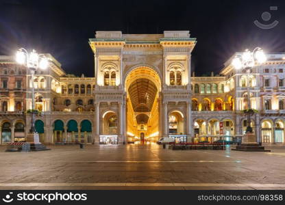 Galleria Vittorio Emanuele II in Milan, Italy. One of the world's oldest shopping malls Galleria Vittorio Emanuele II at night in Milan, Lombardia, Italy