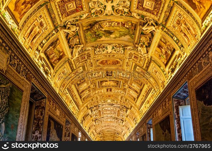 Gallery ceiling at the Vatican Museum in the Vatican City, Rome, Italy