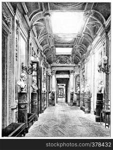 Gallery of the busts in the Luxembourg Palace, vintage engraved illustration. Paris - Auguste VITU ? 1890.