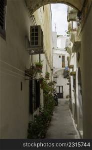 Gallipoli, historic city in Lecce province, Apulia, Italy. Typical street