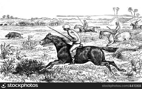 Gallop, vintage engraved illustration. Journal des Voyage, Travel Journal, (1880-81).
