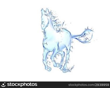 Galloping horse liquid artwork - Animal figure in motion made of water with falling drops