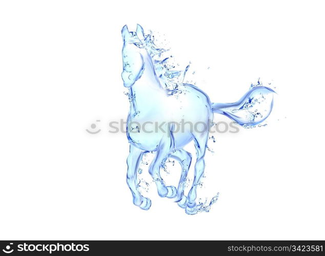 Galloping horse liquid artwork - Animal figure in motion made of water with falling drops