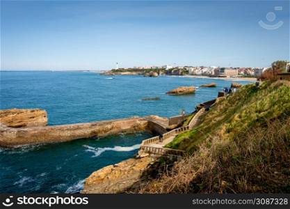 Gamaritz Dam rock and seaside. City of Biarritz, France. Gamaritz Dam rock and seaside in biarritz