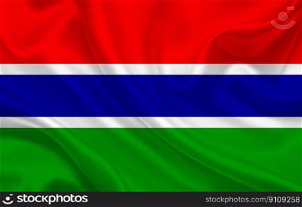 Gambia country flag on wavy silk fabric background panorama - illustration. Gambia country flag on wavy silk fabric background panorama